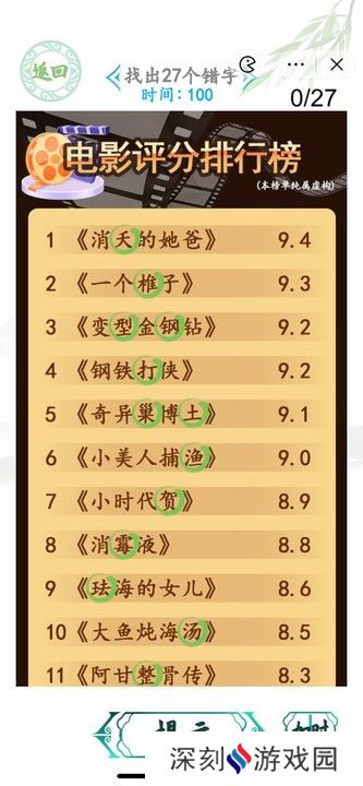 汉字找茬王电影排行榜攻略 找出27个错字答案一览[多图]图片1